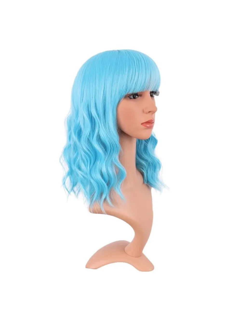 Women's Sky Blue 14 Inch Fresh Bright Synthetic Ordinary Short Wavy Curly Wigs